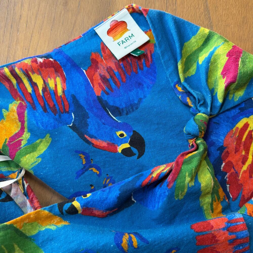 Farm Rio Sunny Day Maxi Dress One-Shoulder Cutout Tropical Linen Blend Size XL - Picture 11 of 14